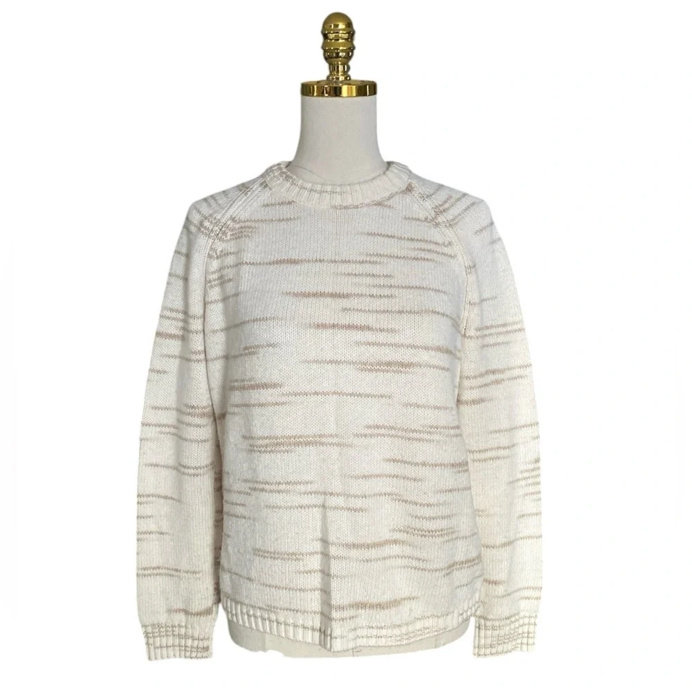 J.Crew Women’s Cream Raglan Space-dyed Long Sleeve Knit Sweater Size Small